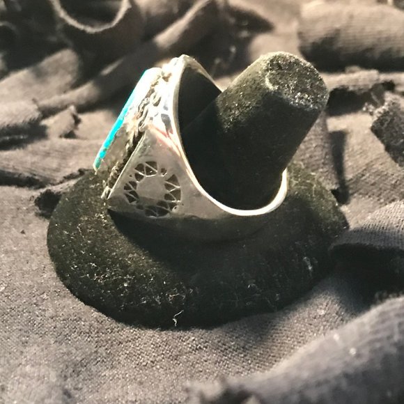 1900s Turquoise Silver Ring /.925 Sterling Silver - Picture 7 of 11